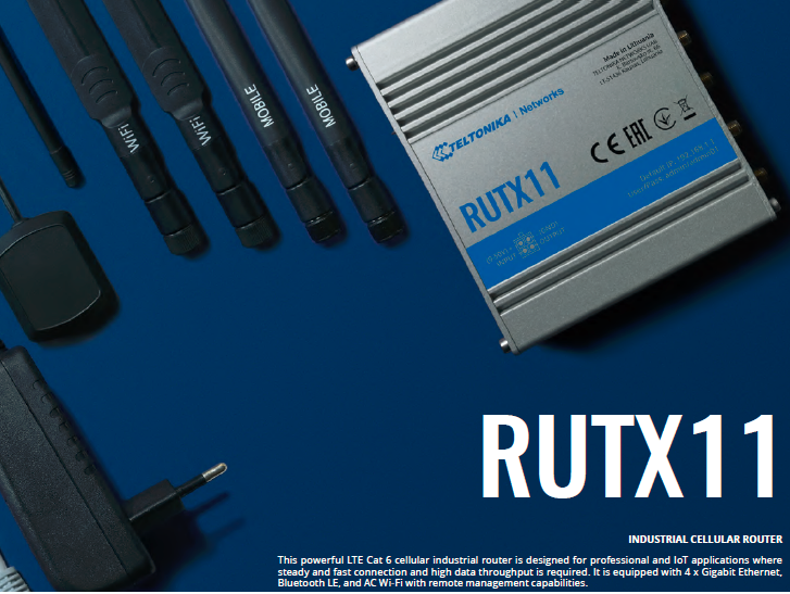 RUTX11 WIFI AC ROUTER 2 X LTE - 4 X GB ETH (1 WAN) BT