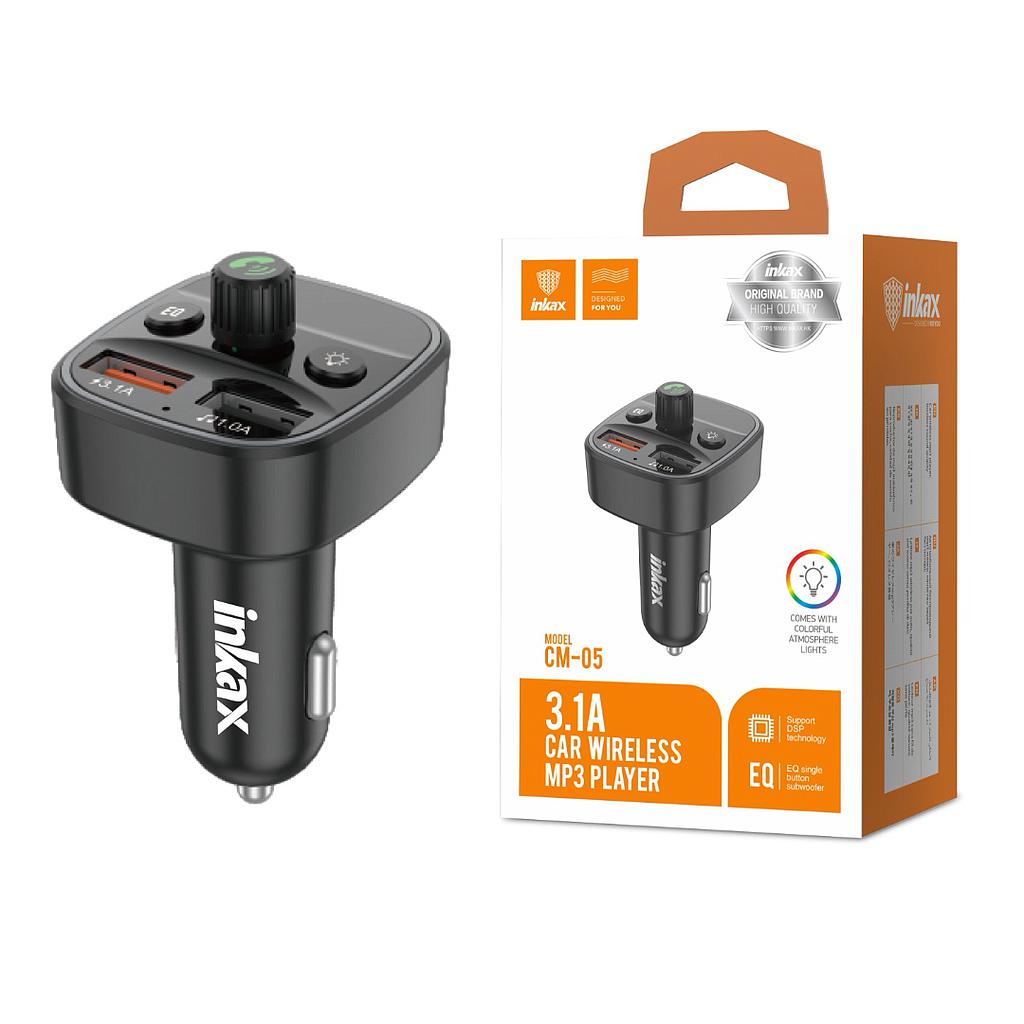 Cargador Auto Inkax USB-A Dual 3.1A 15W BT FM MP3