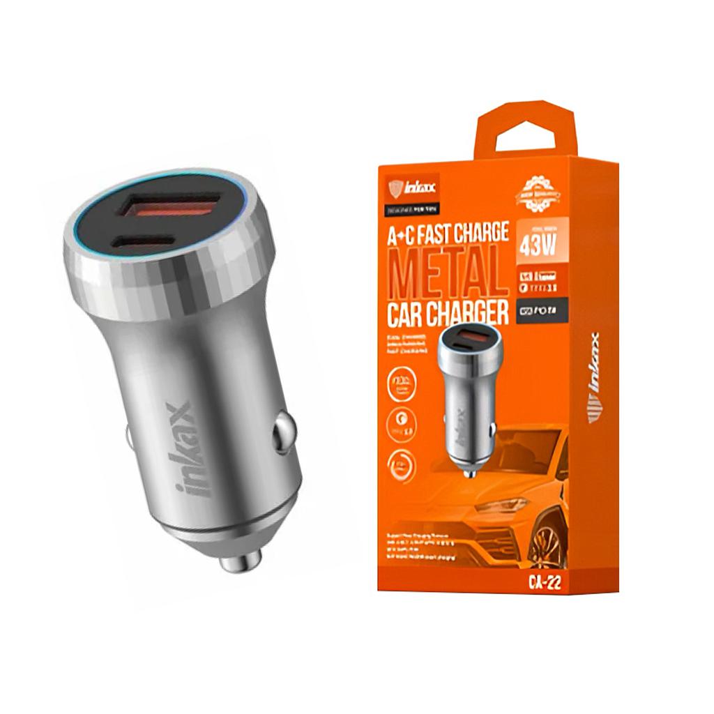 Cargador auto Inkax USB-A+C 43W azul