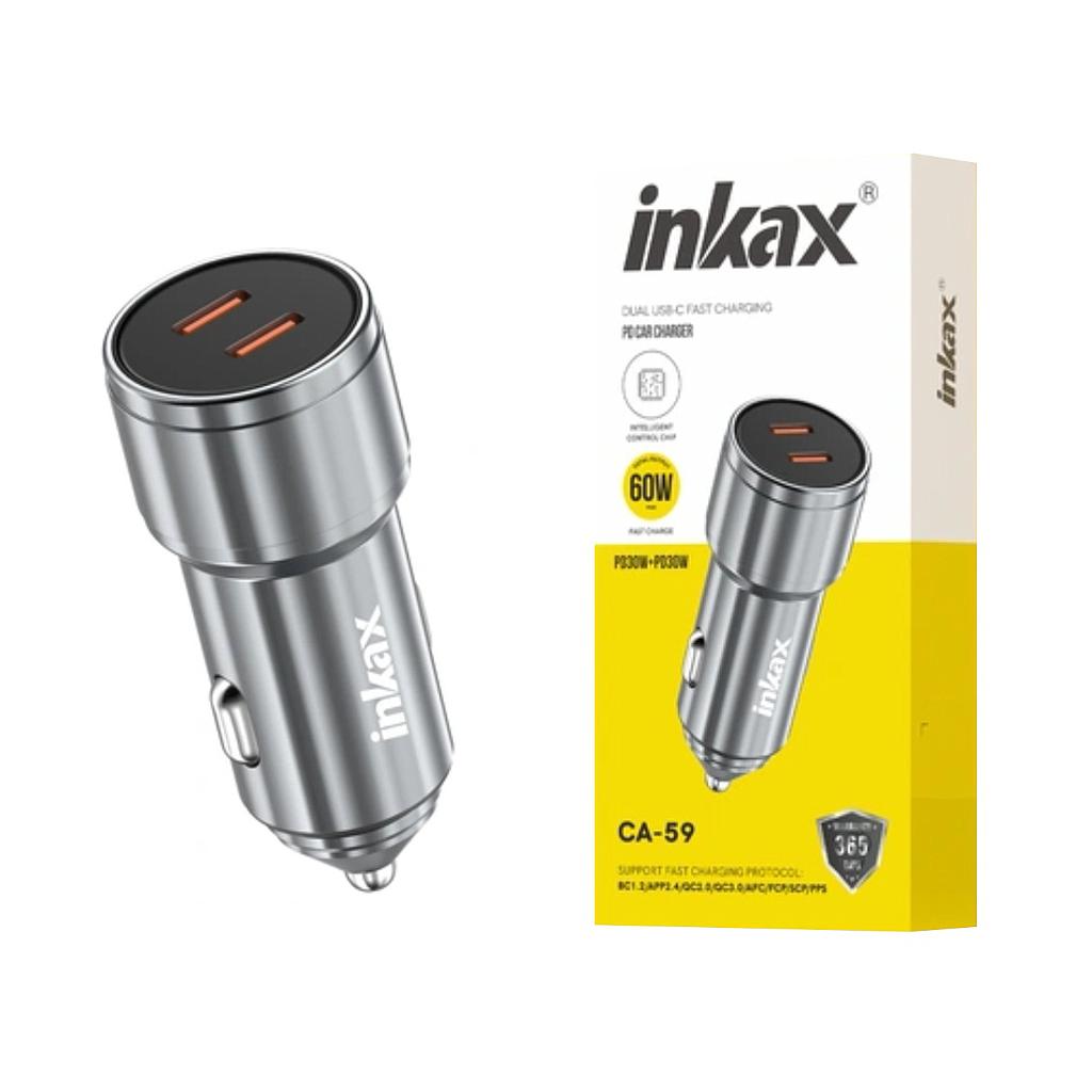 Cargador auto Inkax USB-Cx2 QC3.0 60W gris
