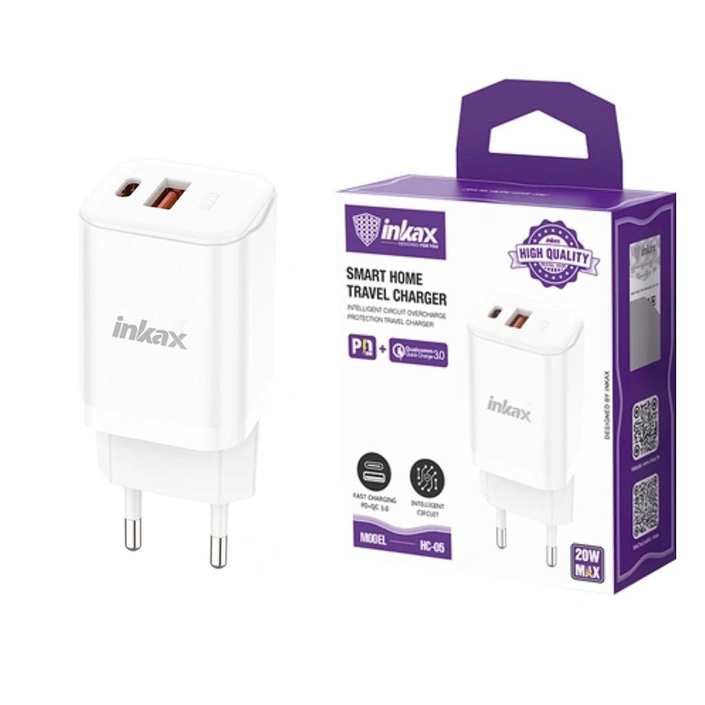 Cargador Inkax USB-A+C 20w blanco