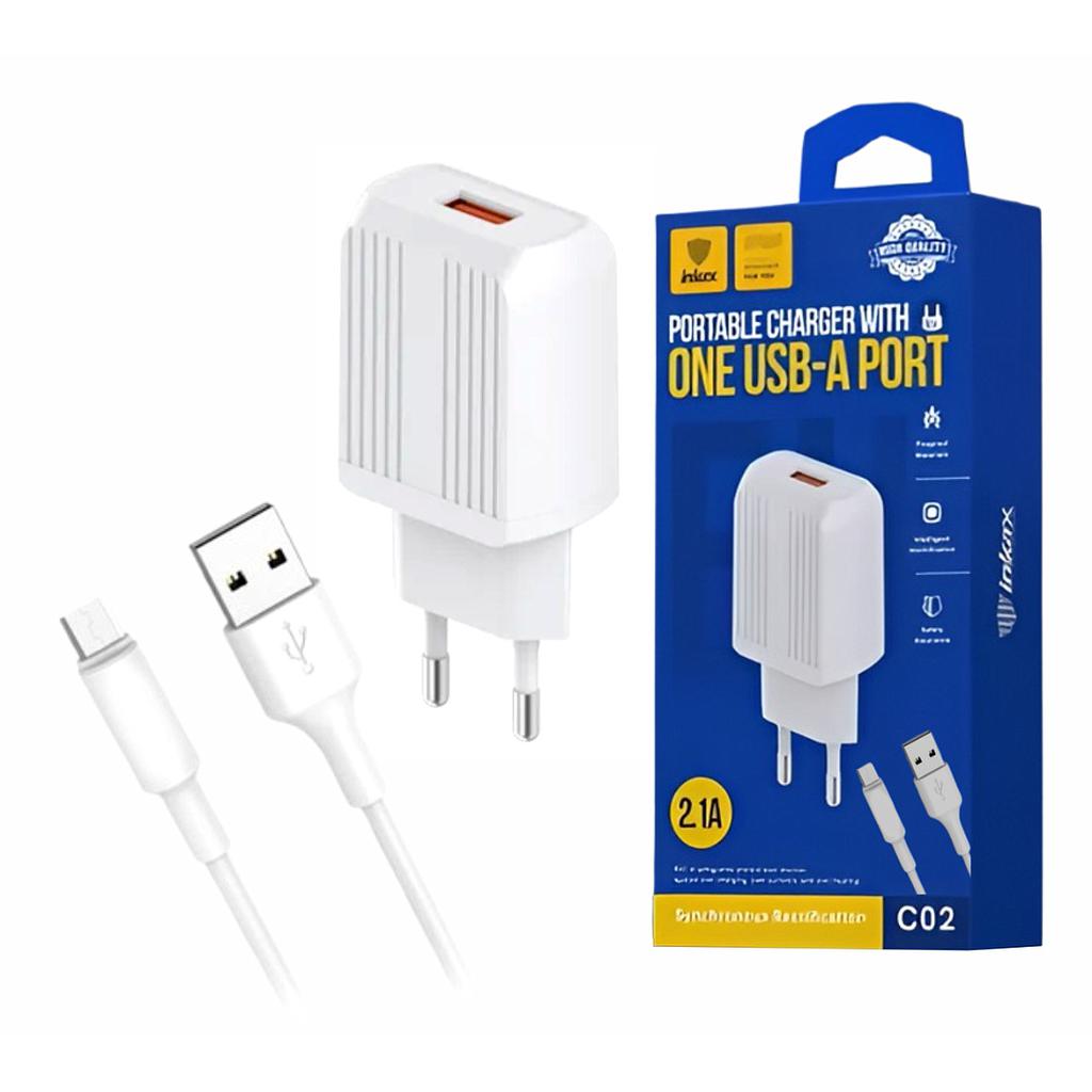 Cargador Inkax USB-A 2.1a + Cable Micro USB