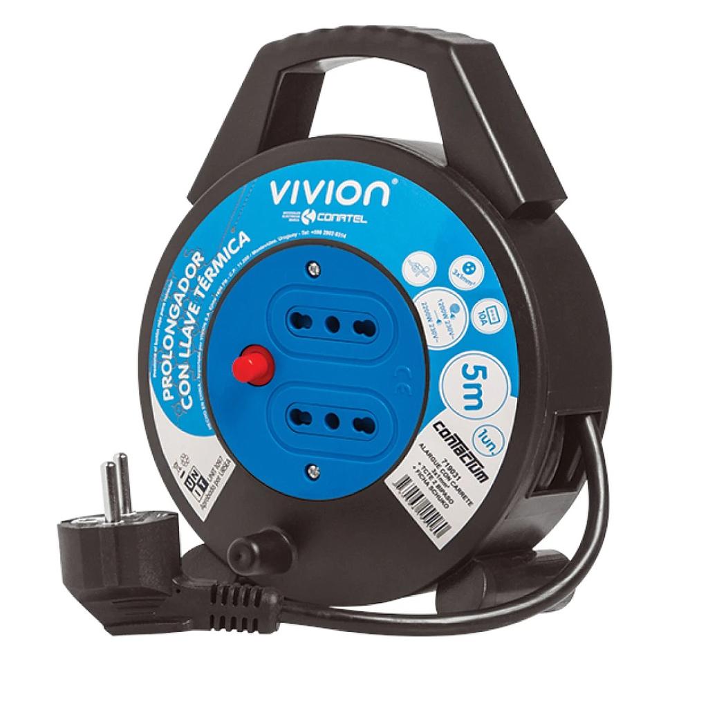 Alargue Carrete Conatel 5m 2x Bipaso Schuko 2500W