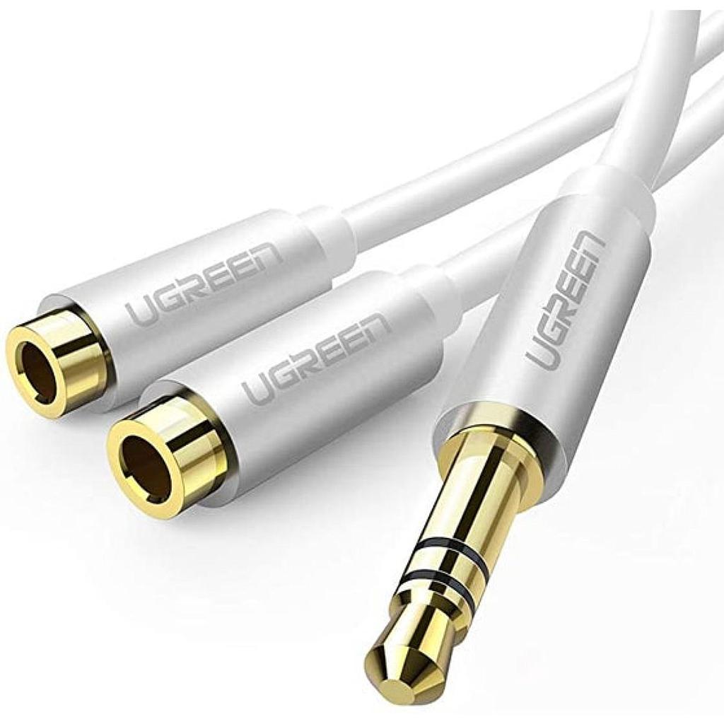 Adaptador Ugreen 3.5mm Macho A 2 Hembras Blanco