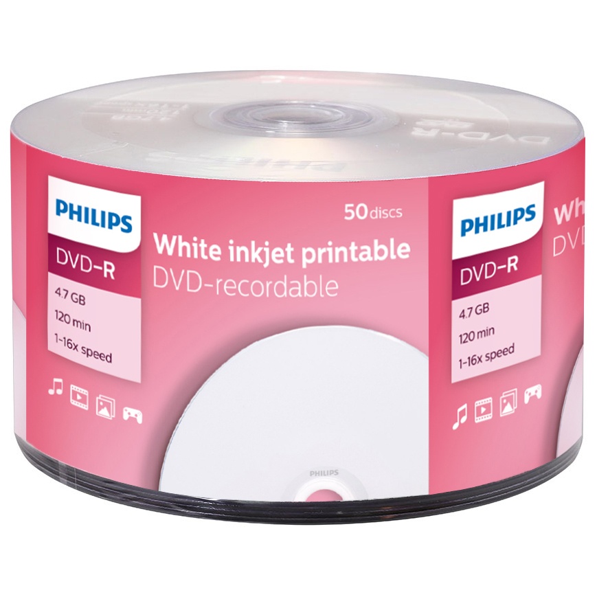 DVD-R Philips 16X 4.7GB 120min Printable Bulk 50 Unidades