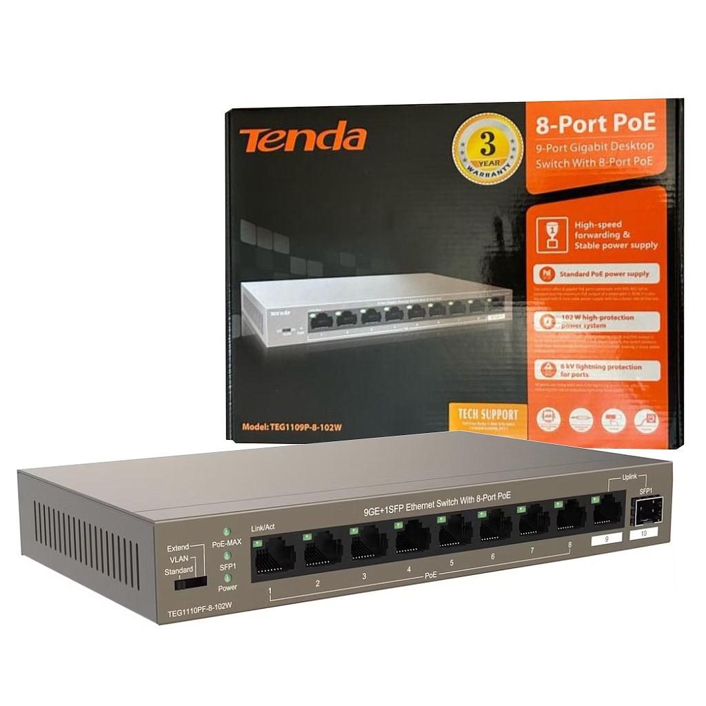 Switch Tenda PoE 8 puertos gigabit 102W