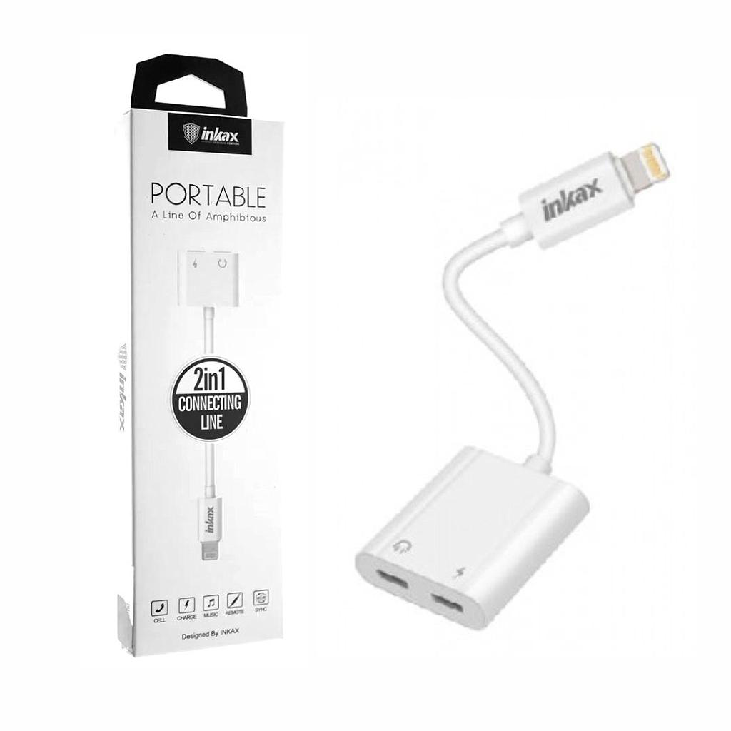 Cable Adaptador Inkax Lightning 2 en 1 Carga y Audio Blanco