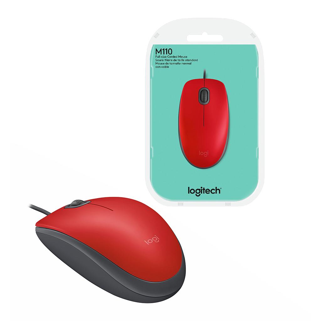 Mouse Logitech M110 Silent Óptico USB Rojo