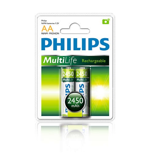 Pilas Recargables Philips AA 2450mAh Pack 2 unidades