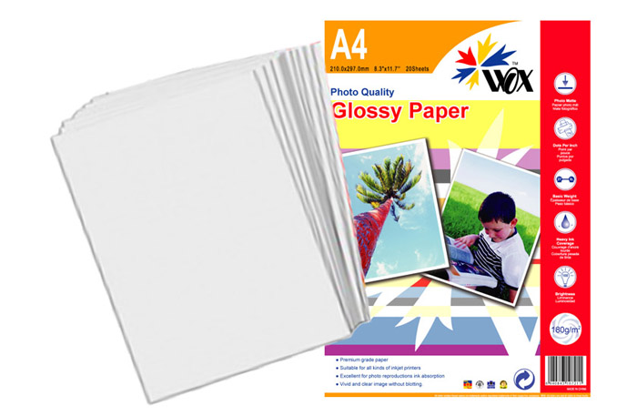 Papel Fotográfico WOX Glossy A4 180grs 20 Unidades