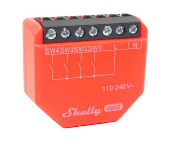 Interruptor de Entrada Shelly i4 Gen3 Wi-Fi 4 Canales Compacto