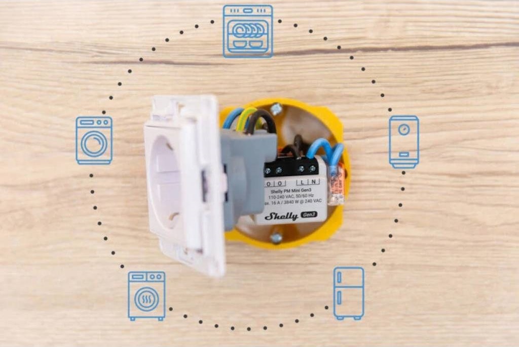 Relé Shelly Mini 1PM GEN3 Wi-Fi Medición de Consumo 16A