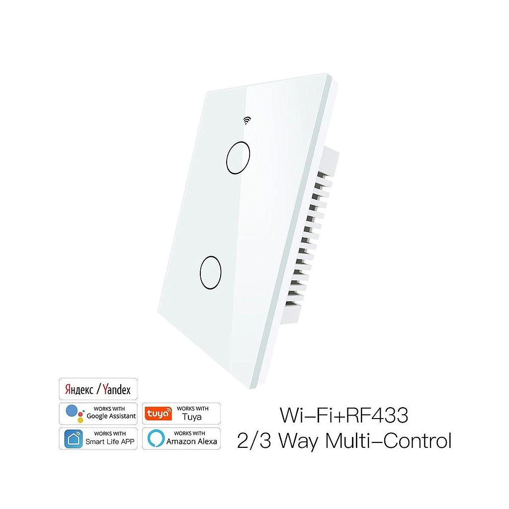 Interruptor Tactil De Pared 2 Bot Wifi+Rf433 Tuya