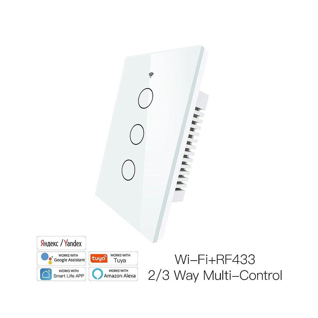 Interruptor Tactil De Pared 3 Bot Wifi+Rf433 Tuya