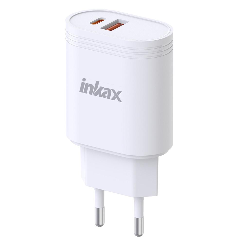 Cargador Inkax Y05-EU USB-A+C 20W Carga Rápida Blanco