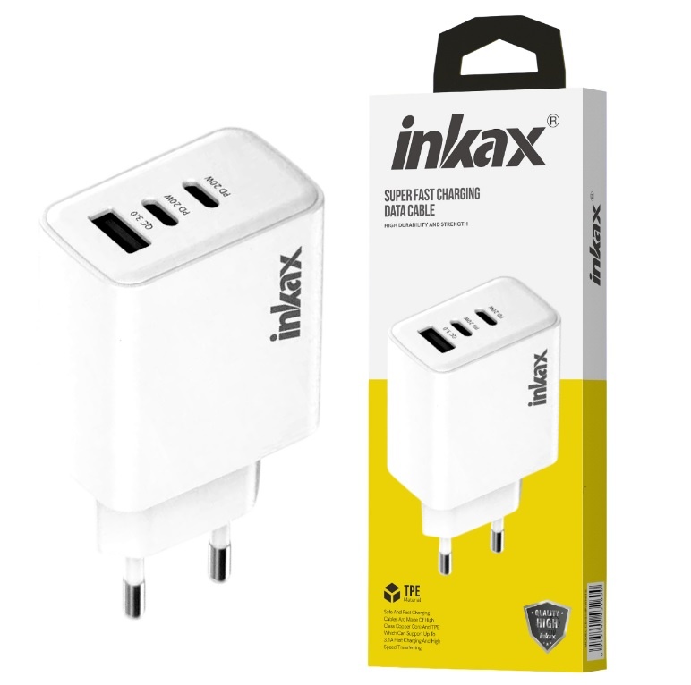 Cargador Inkax USB-A + 2xUSB-C 40W 3 Puertos Blanco