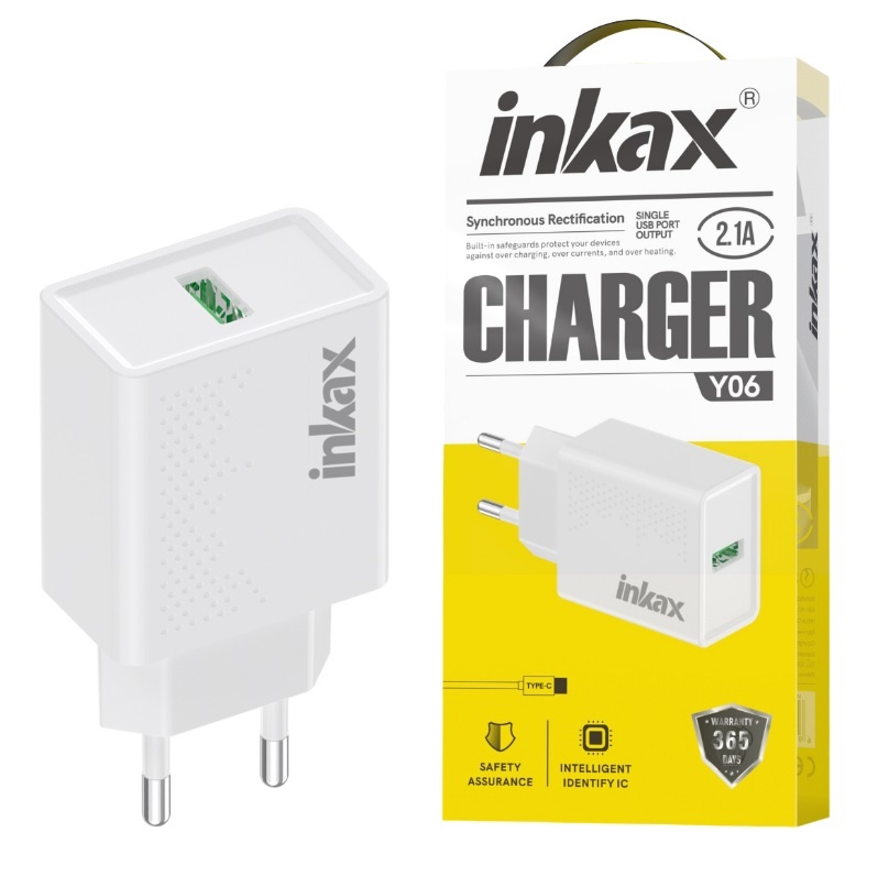 Cargador Inkax Y06-EU USB-A 2.1A Blanco