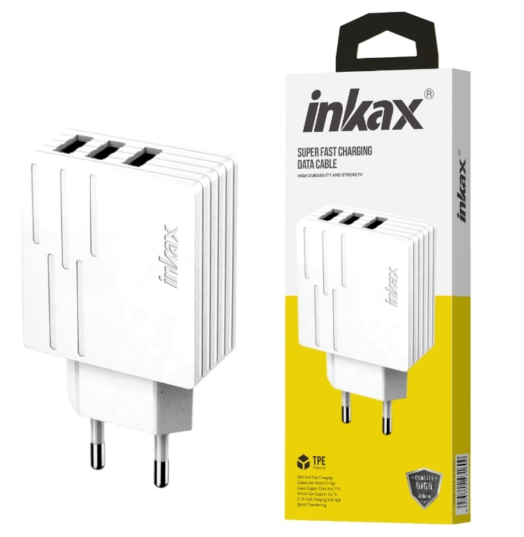 Cargador de Pared Inkax 3xUSB-A 28W 2.1A Blanco