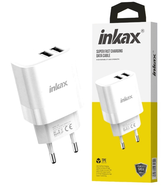 Cargador de Pared Inkax Dual USB-A 2.4A Blanco