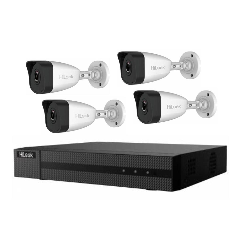 Kit NVR HiLook 4 Canales 4MP con 4 Cámaras Bullet IP PoE 2MP