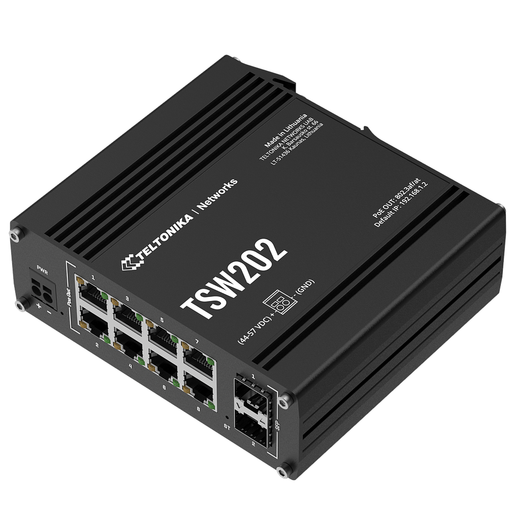 SWITCH INDUSTRIAL TELTONIKA TSW202 8XGBE POE/POE+ 2X SFP