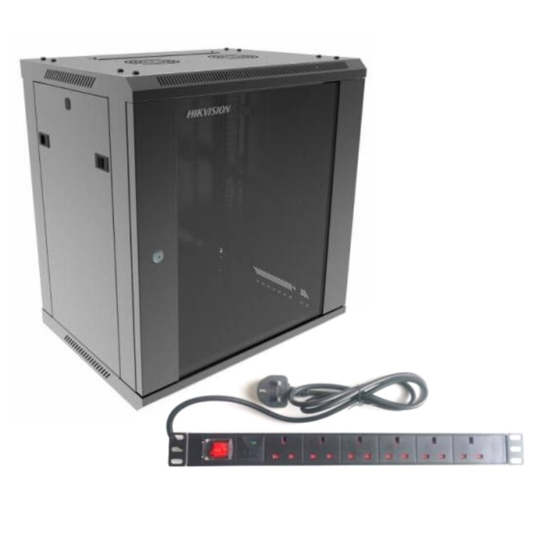 Combo Rack Hikvision 12U de Pared y PDU 8 Tomas Schuko