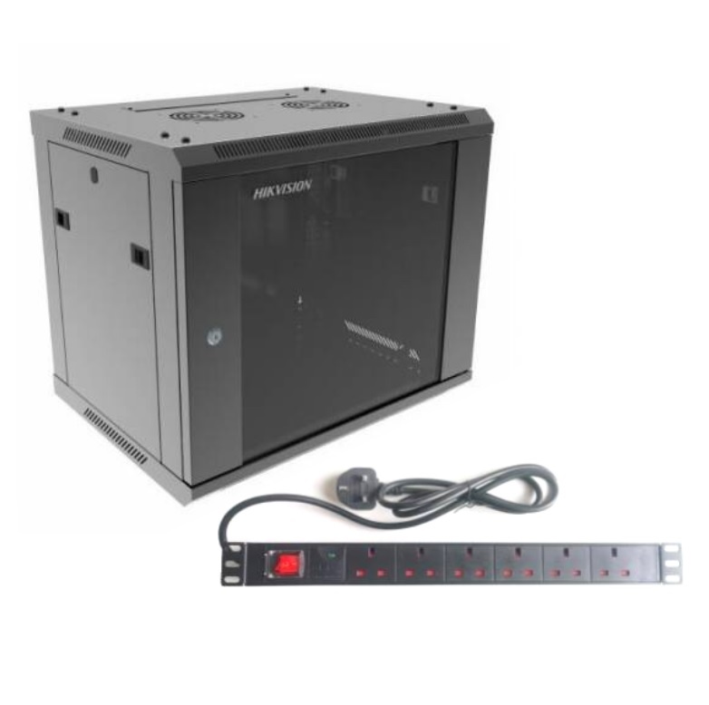 Combo Rack Hikvision 9U + PDU 8 Tomas Schuko para Pared