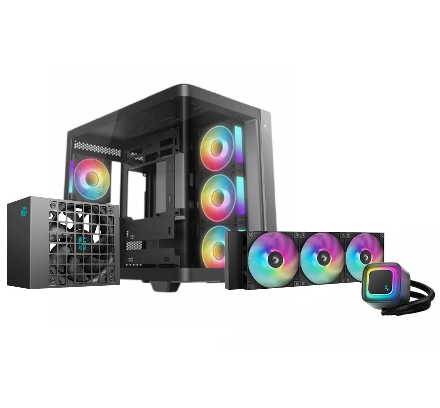 Combo DeepCool CG530U 4F Negro, Fuente PS750G Gold, Cooler LE360 V2 RGB