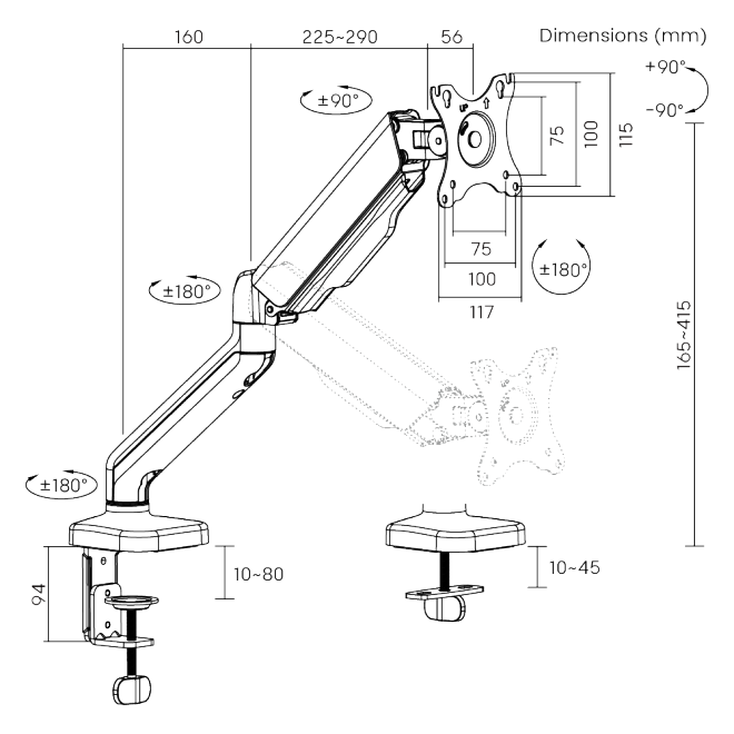 Soporte de escritorio Brateck para dos monitores 17"-32"
