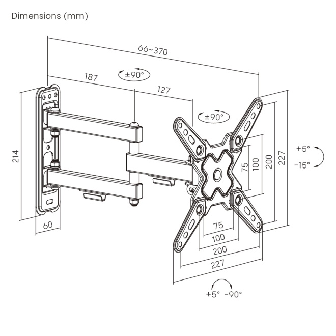 Soporte de pared Brateck Full-Motion con brazo para TV hasta 43''
